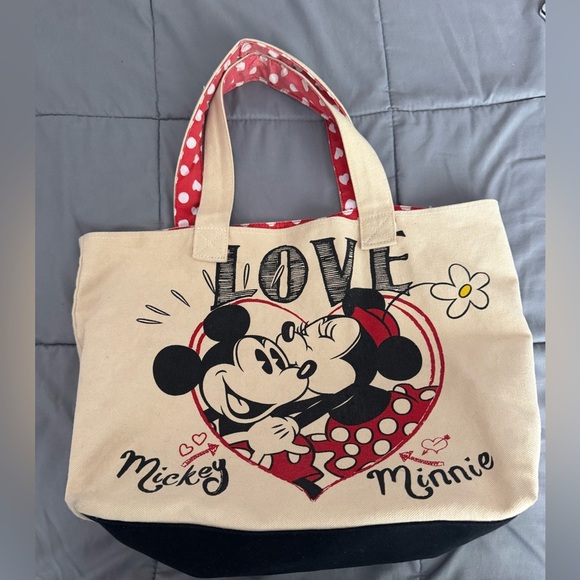 Disney Handbags - Disney Store Mickey & Minnie “Love” Canvas Tote Bag | One Size